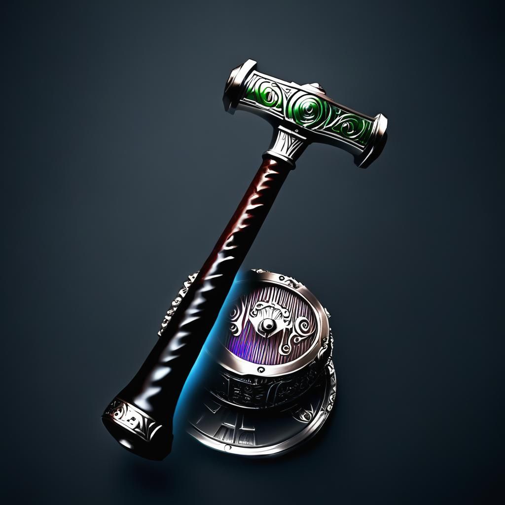 The judge's gavel, silver top and leather grip bottom, fanta...