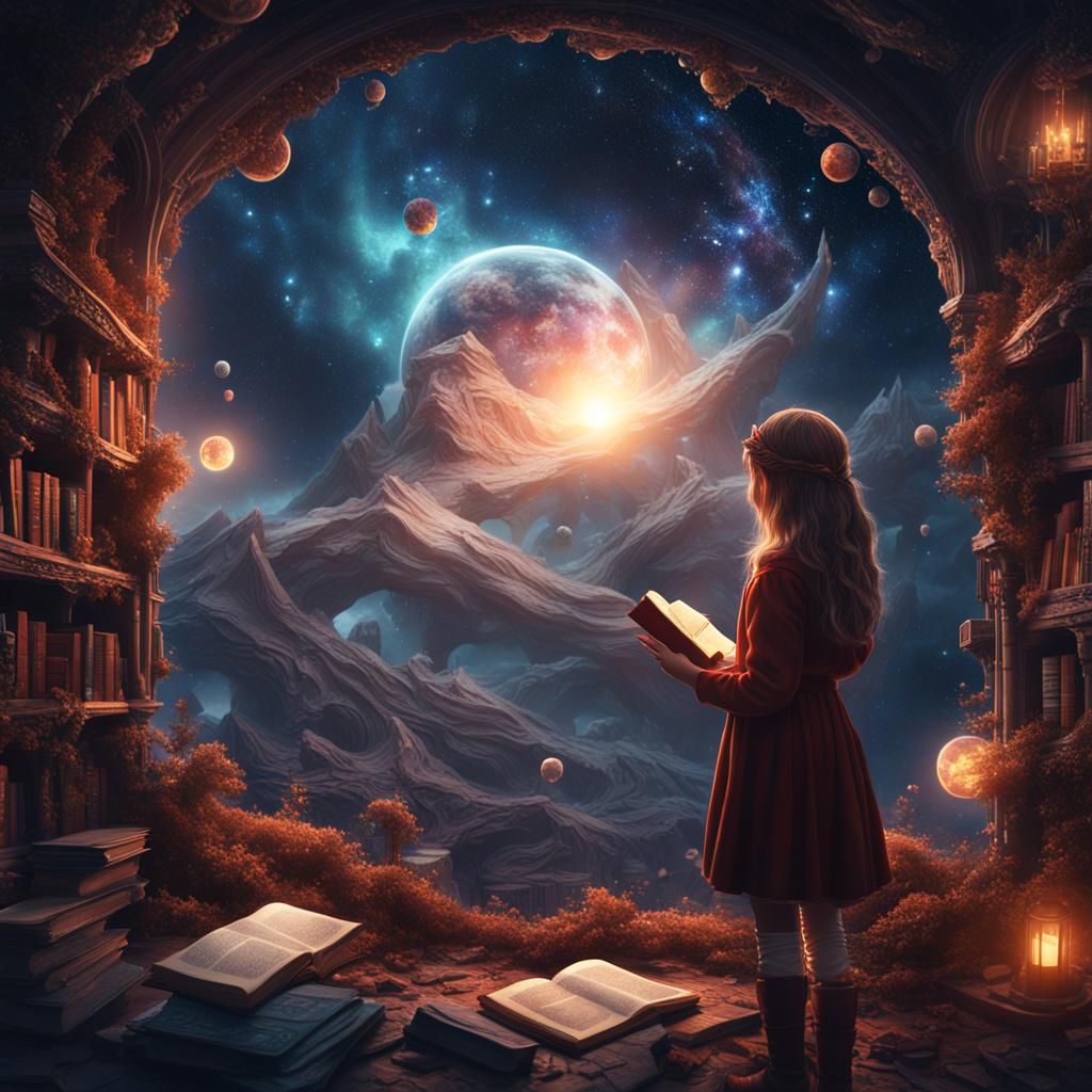 Girl Designing Universe in Imagination: Fantasy Concept Art