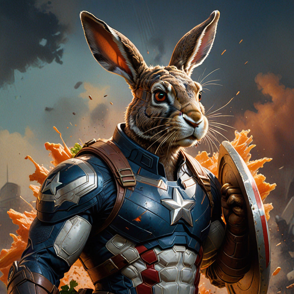 Captain America in Heroic Hare-inspired Hyperrealism