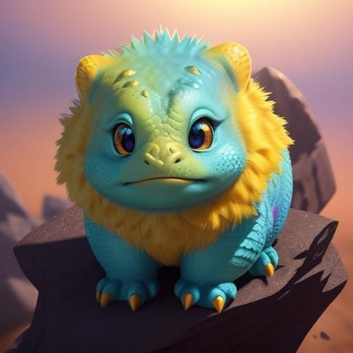 Adorable Fluffy Reptile: Pixar-Style 3D Concept Art
