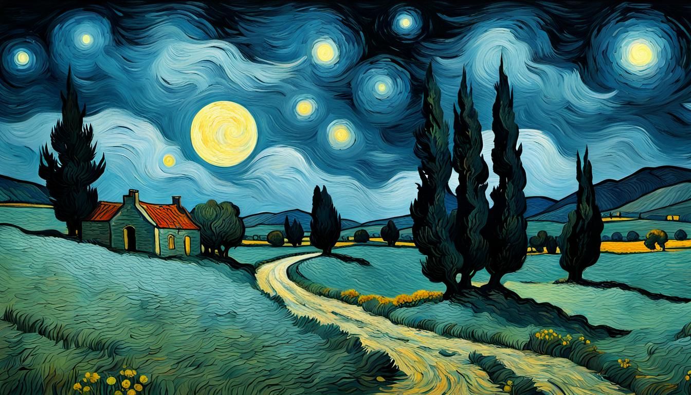 Countryside in moonlight, van gogh style