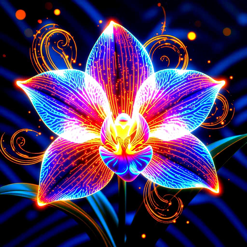 Cyberpunk Orchid with Gold Energy Swirls and Aura