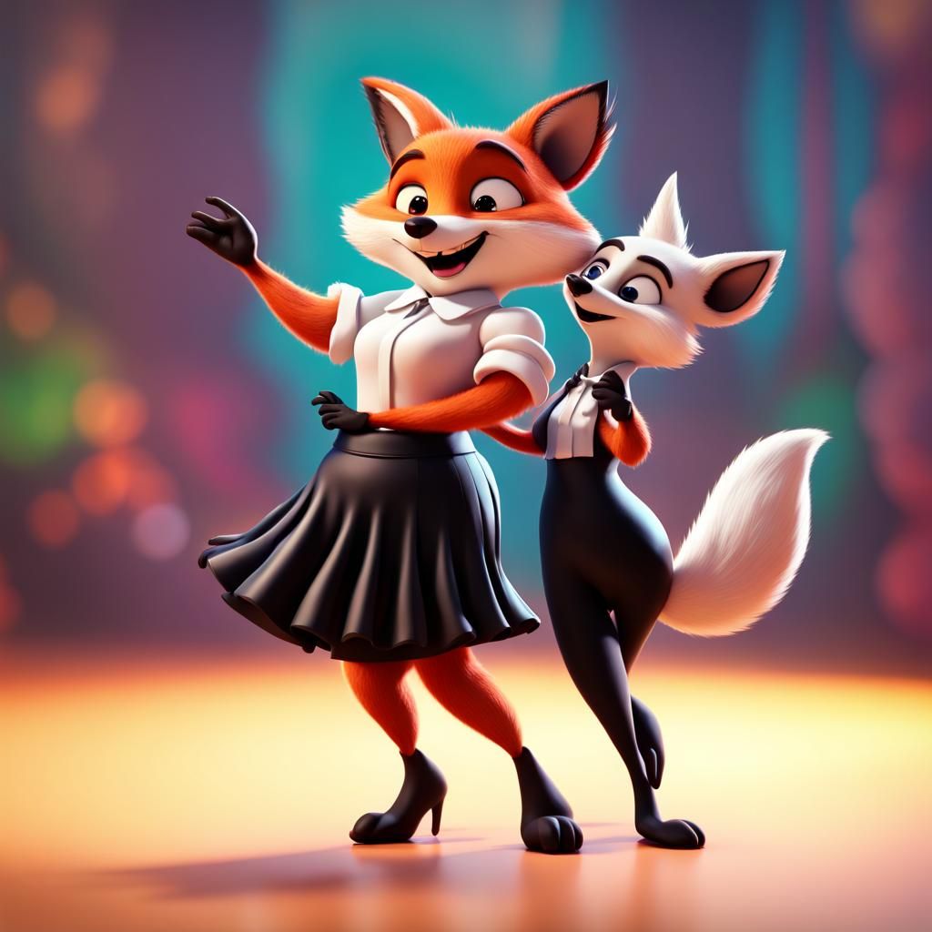 Fox and Skunk Dance: 3D Animated Style