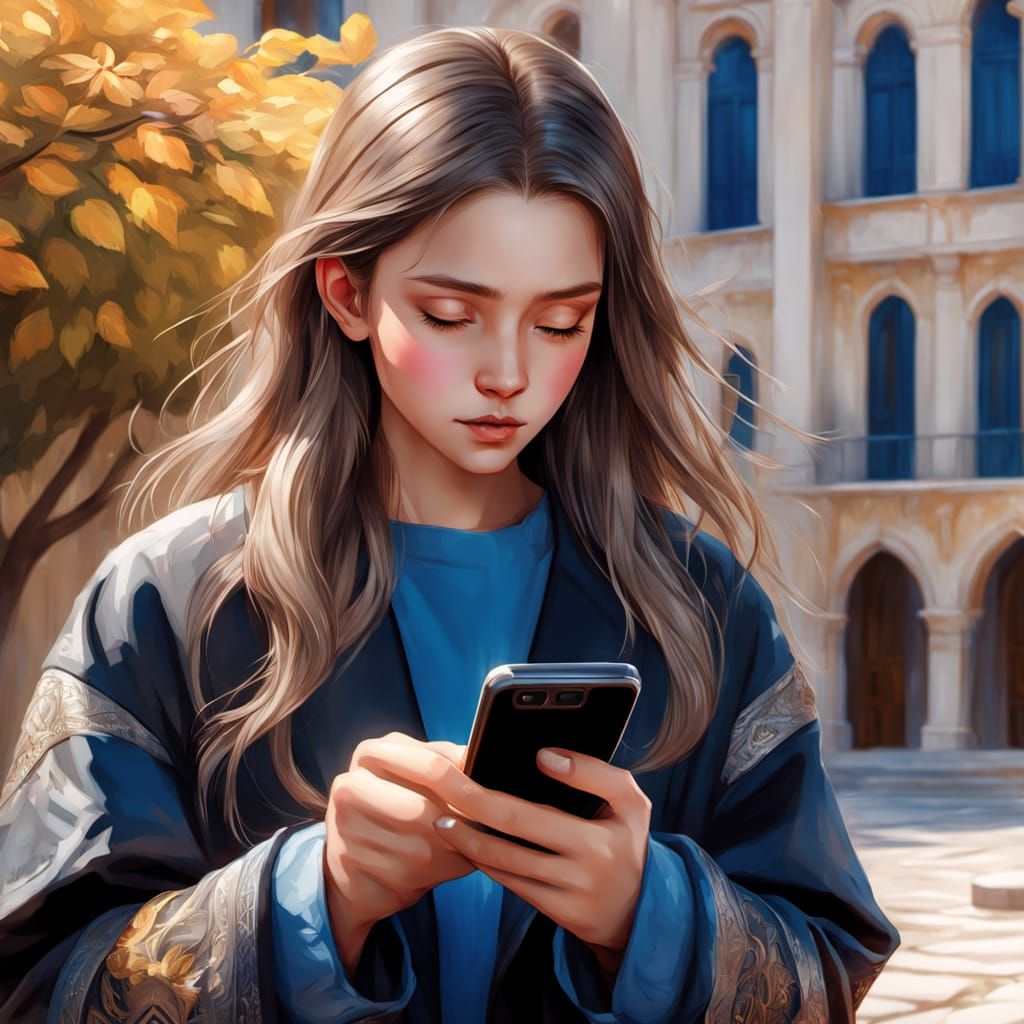 Ethereal Girl Surveys Fake News in Vibrant, Hyperdetailed Cy...