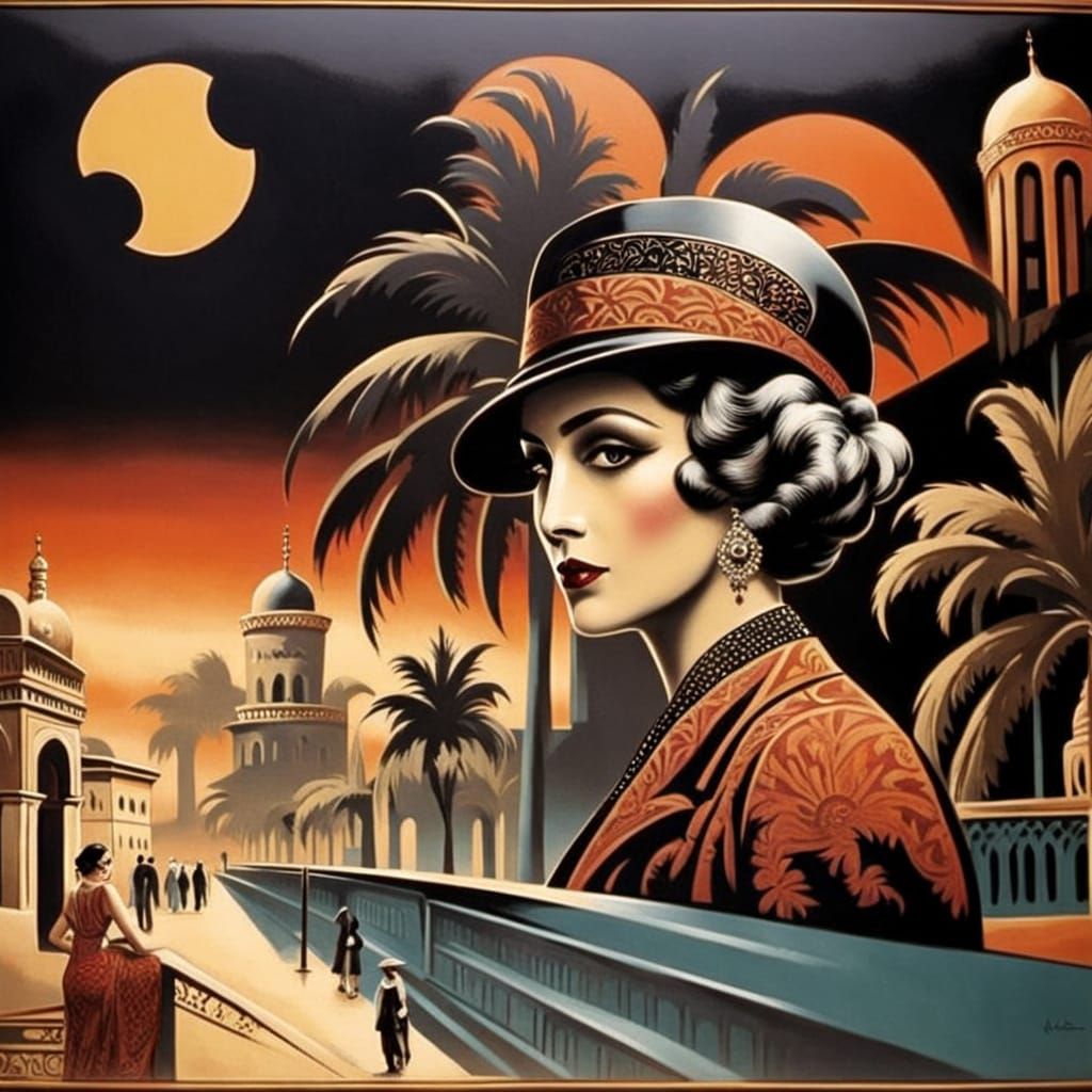 Art Deco Enamel City Inspired by Chairo Noir