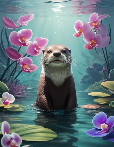 Meditative Otter in Underwater Anime Dreamscape