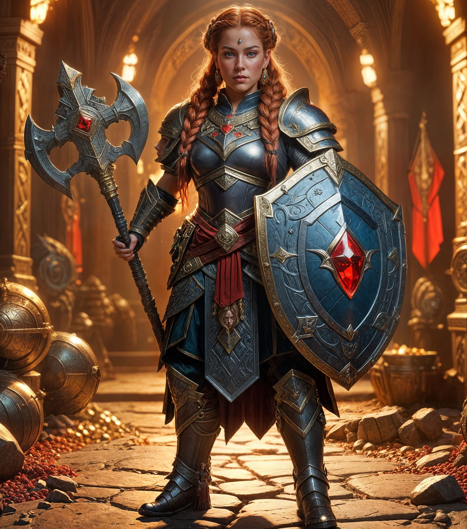 Majestic Dwarven Princess Guards Treasure Hoard in Dark Fant...