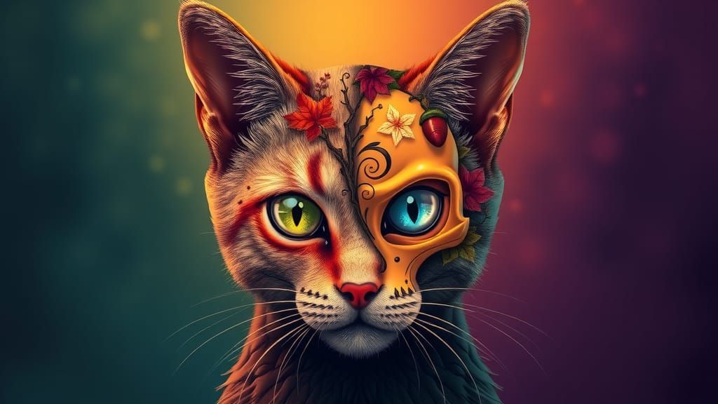 Split-Face Cat: Autumn and Halloween Design