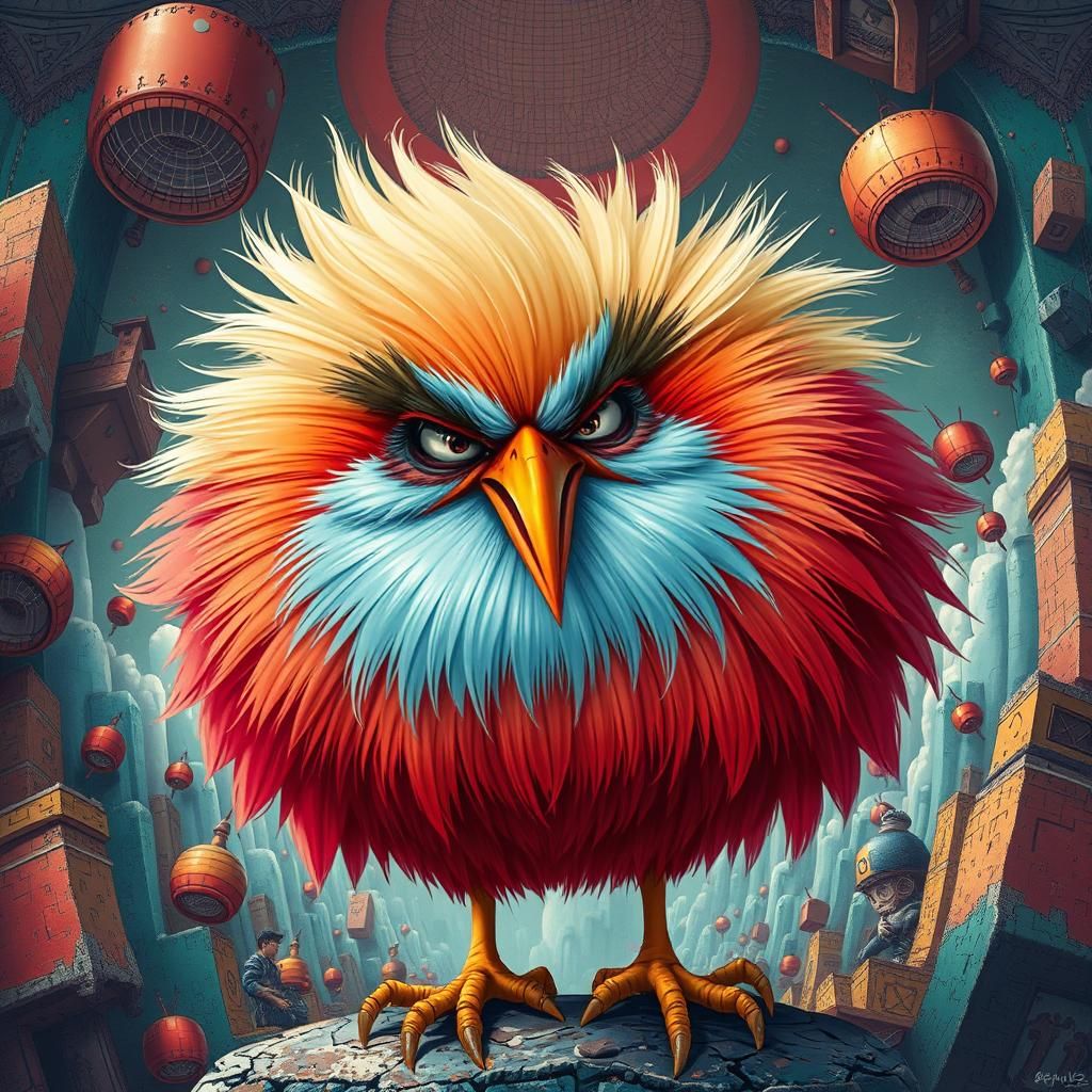 Enraged Bird in Hyper-Realistic Digital Art Style