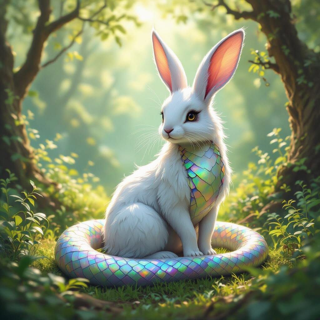 Fantastical Serpent-Bunny in Enchanted Forest