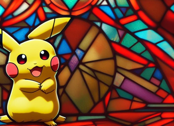 Stained Glass Pikachu Concept Art in Aetherpunk Style