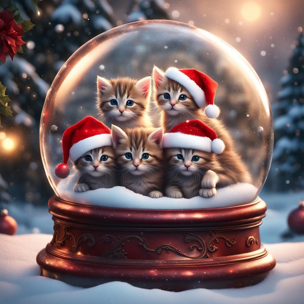 Christmas Kittens in Snow Globe Digital Art
