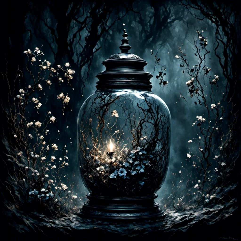 Whimsical Garden at Midnight: A Tim Burton Ink Drawing