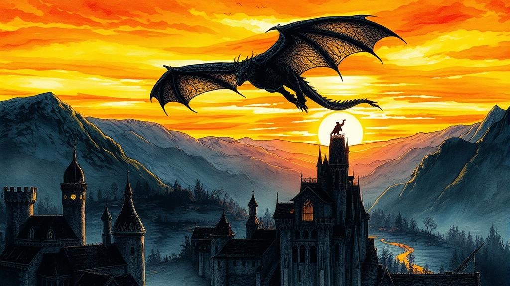 Smaug flying over Lothlórien