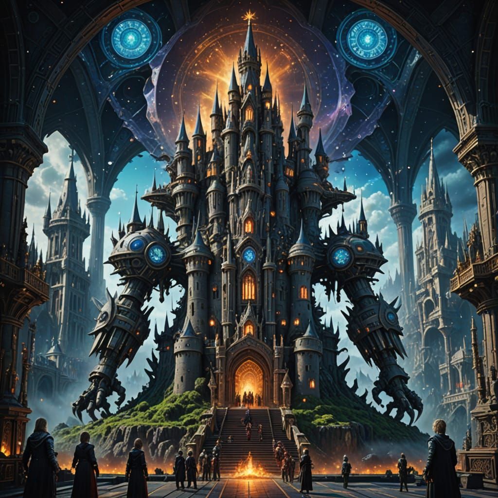 Epic Summon Alexander Castle Scene in Maximalist Digital Sty...