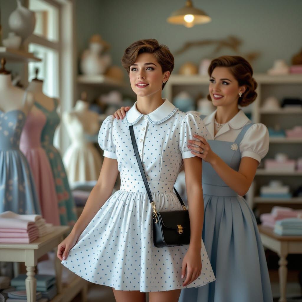 Worried Young Man in Polka Dot Dress