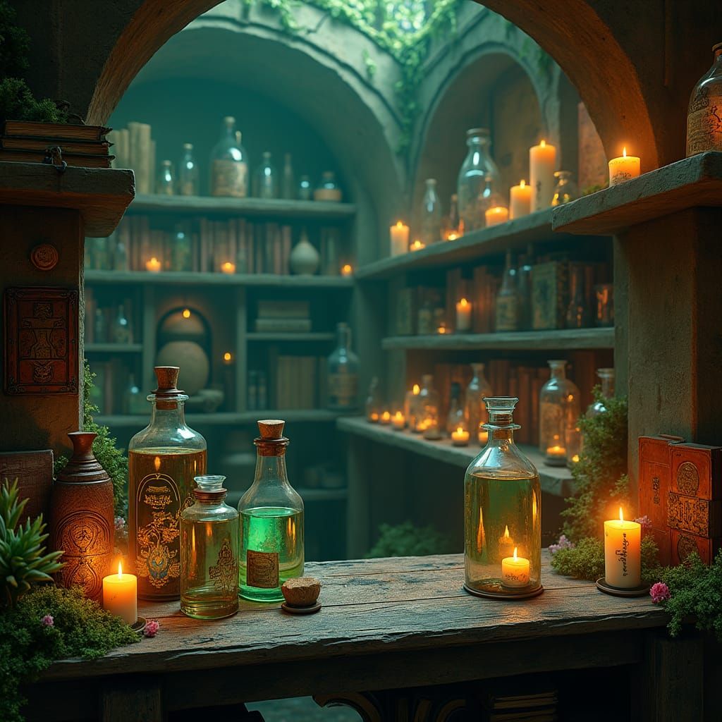 Mystical Apothecary Shop in Golden Light