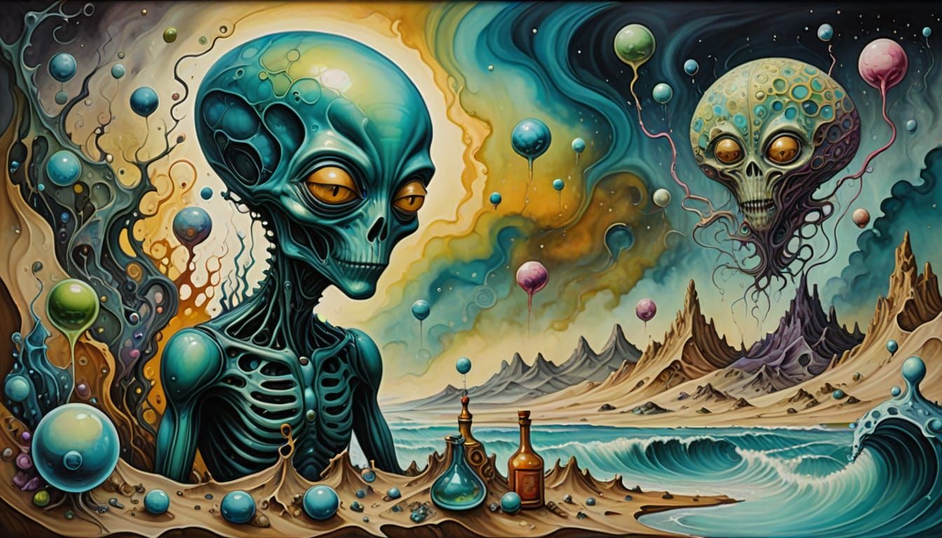 Surreal Alien Alcohol-Ink Painting with Soft Textures