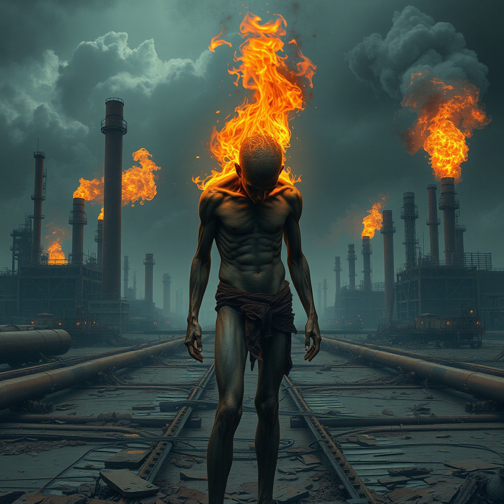 Burning Man in Post-Apocalyptic Landscape