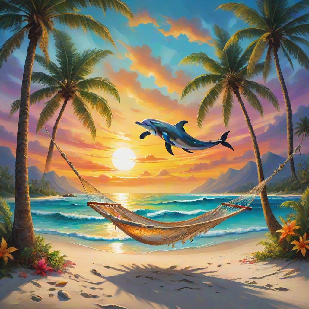 Tropical Beach Paradise with Bioluminescent Waves