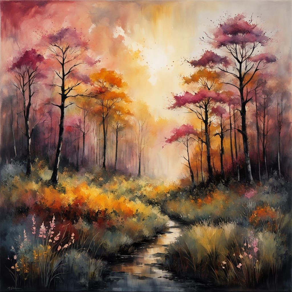 Expressionist Impasto Painting of Summer Colors with Amber M...