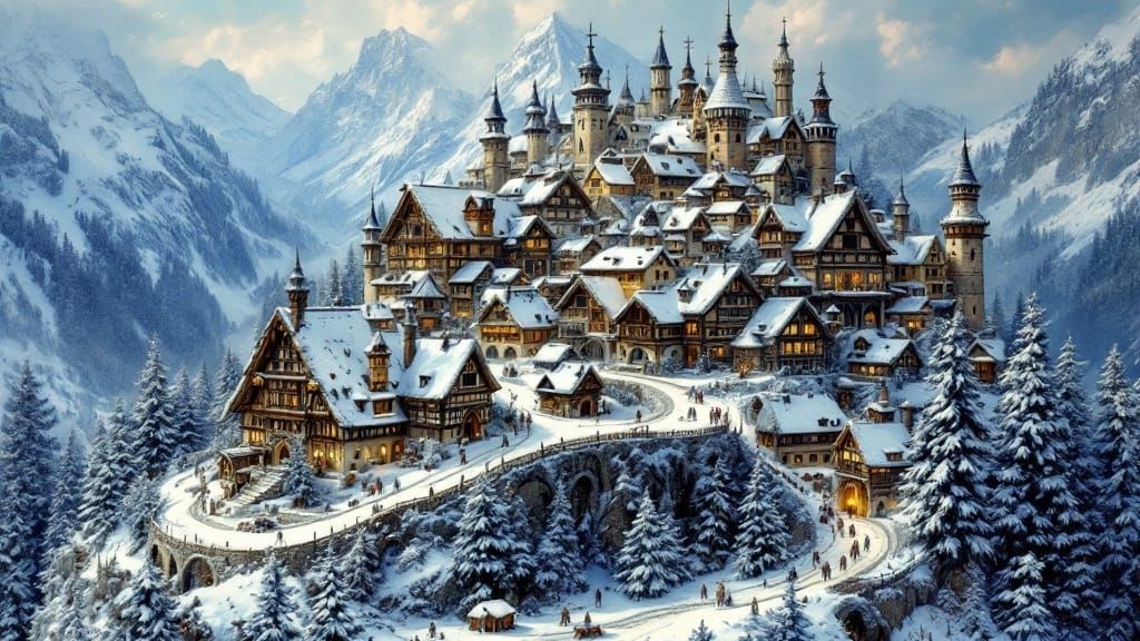 Snowy Village Hat in Dreamlike Style