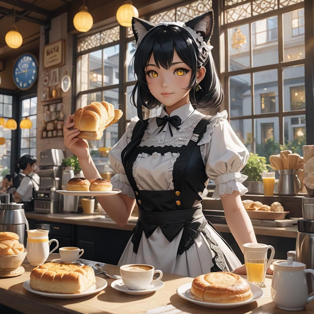 Anime Maid in Cafe: Hyperrealistic Fantasy Art