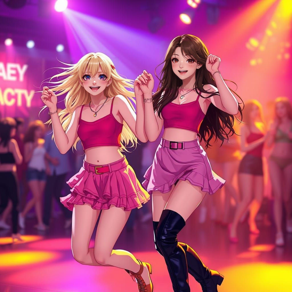 Teenage Girls Shine at a Neon Rave Party