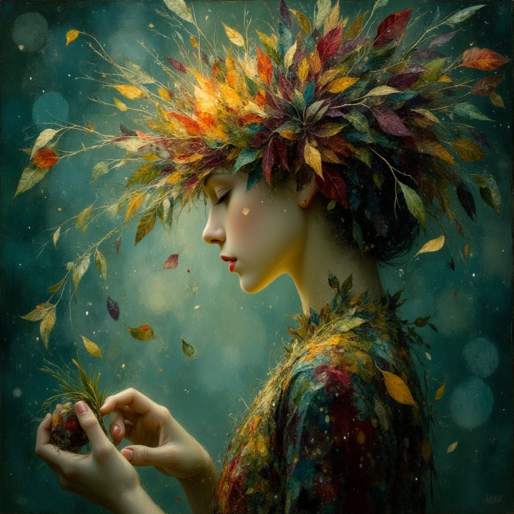 Mystical Woman with Leaf Crown in Fantasy Art