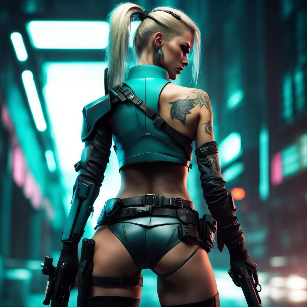 Cyberpunk Police Officer with Katana in Neon City