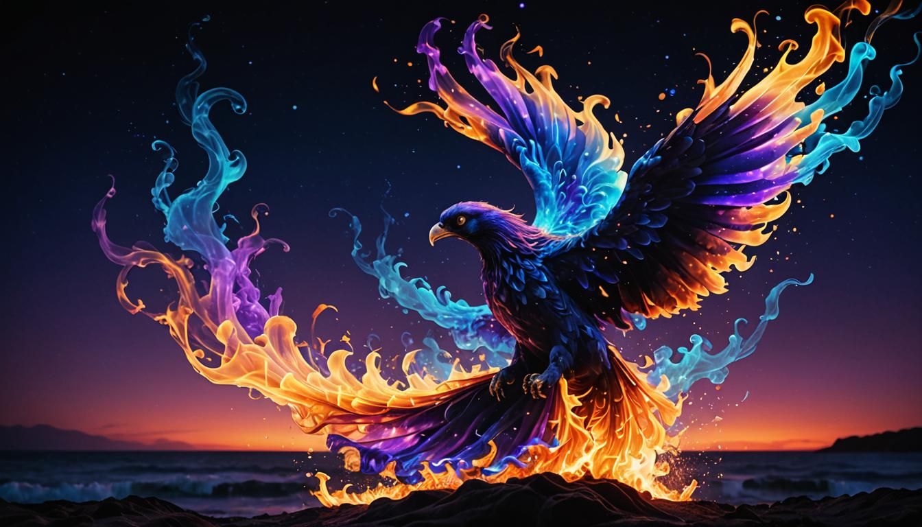Fiery Phoenix Ascending in a Starry Dreamscape