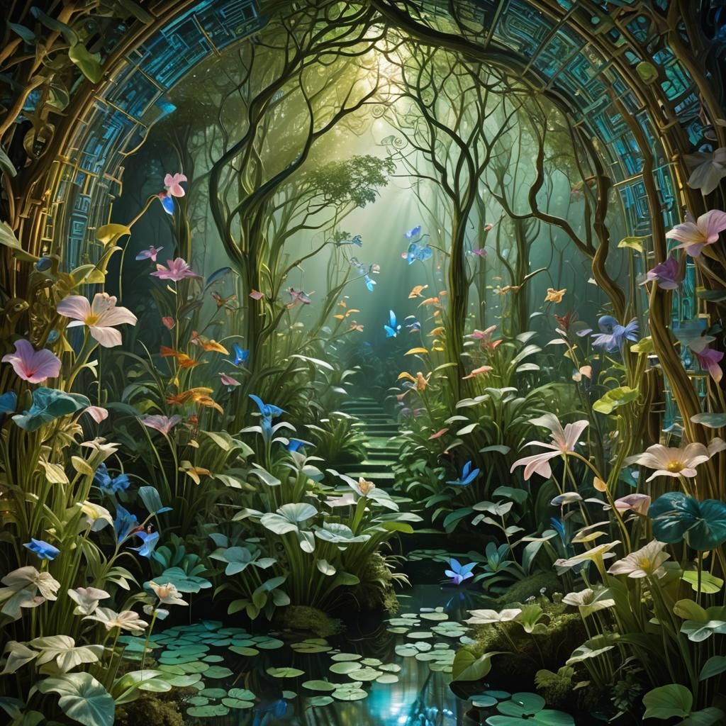 Luminous Fairies Dancing in Opulent Labyrinth