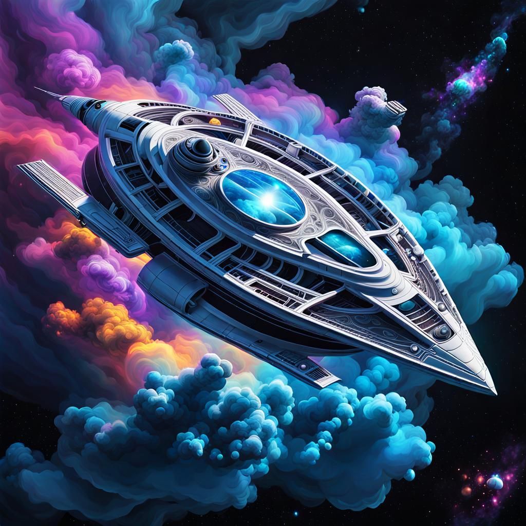 Nebulous Spaceship Ascends: A Cosmic Abstract Illustration