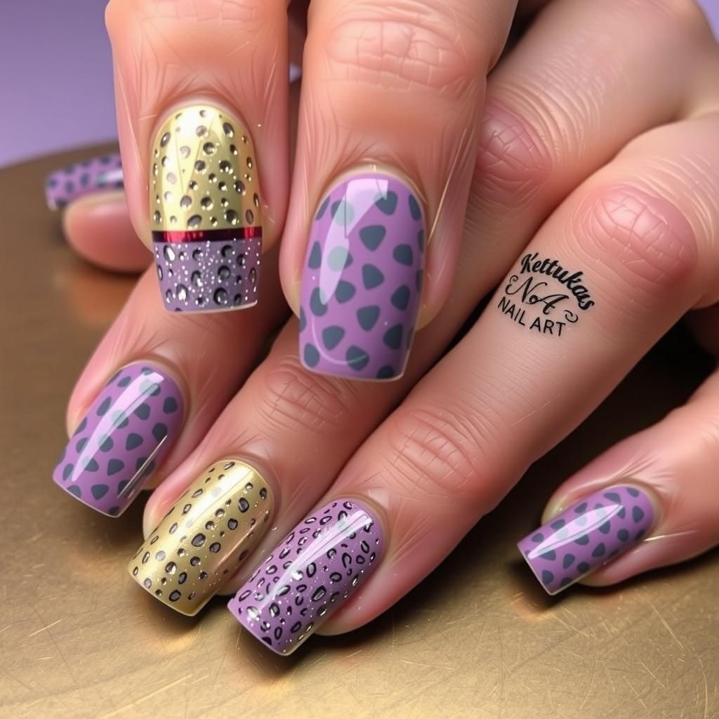 Cheetah Print Nail Art with Gold and Glitter Accents