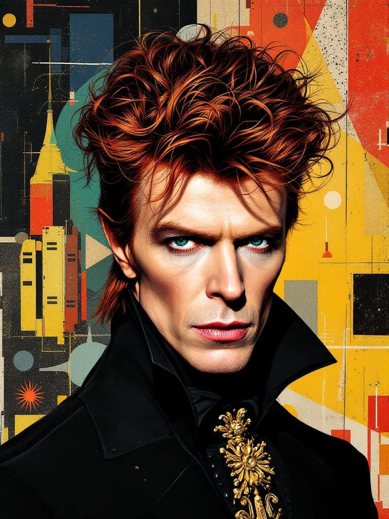 David Bowie Portrait in Baroque Expressionist Pop Art Style