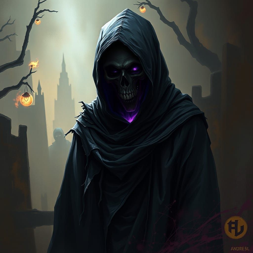 Dark Fantasy Grim Reaper in Haunting Mystical Realm
