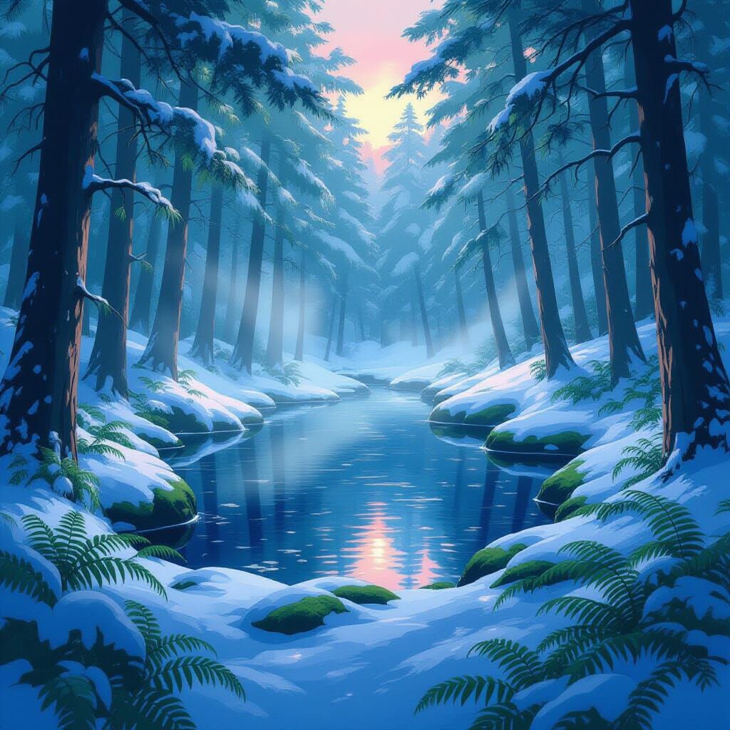 Anime Hot Spring in Snowy Forest