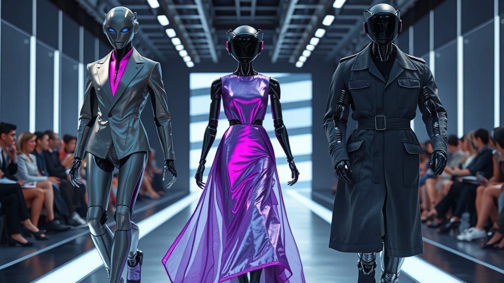 Futuristic Robot Fashion Show on the Runway