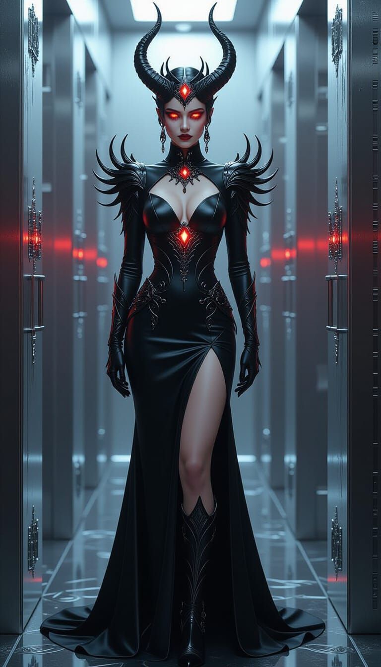 Chrome Demon Queen in Hyperreal Style