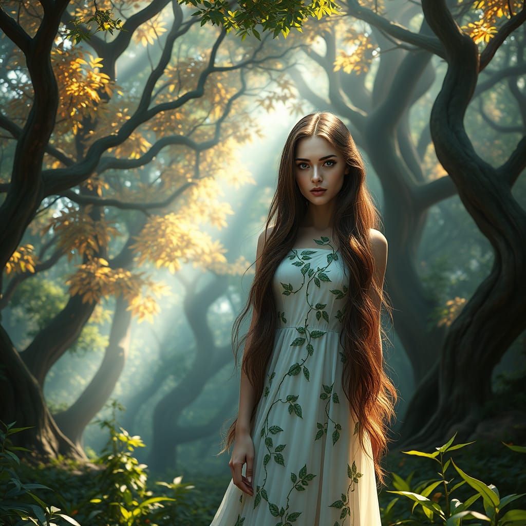 Ethereal Nature Goddess in Vibrant Forest