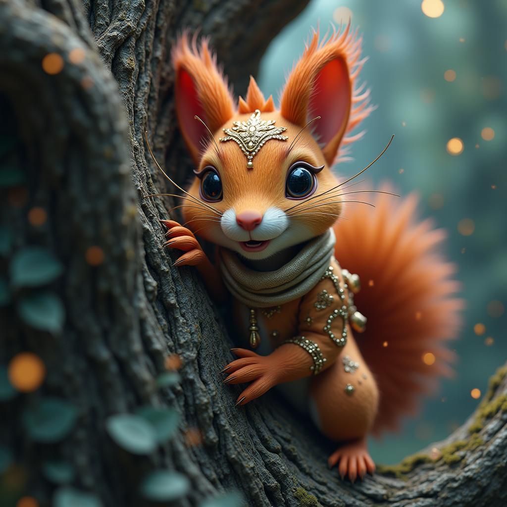 Talking Squirrel in Mystical Forest, Digital Concept Art