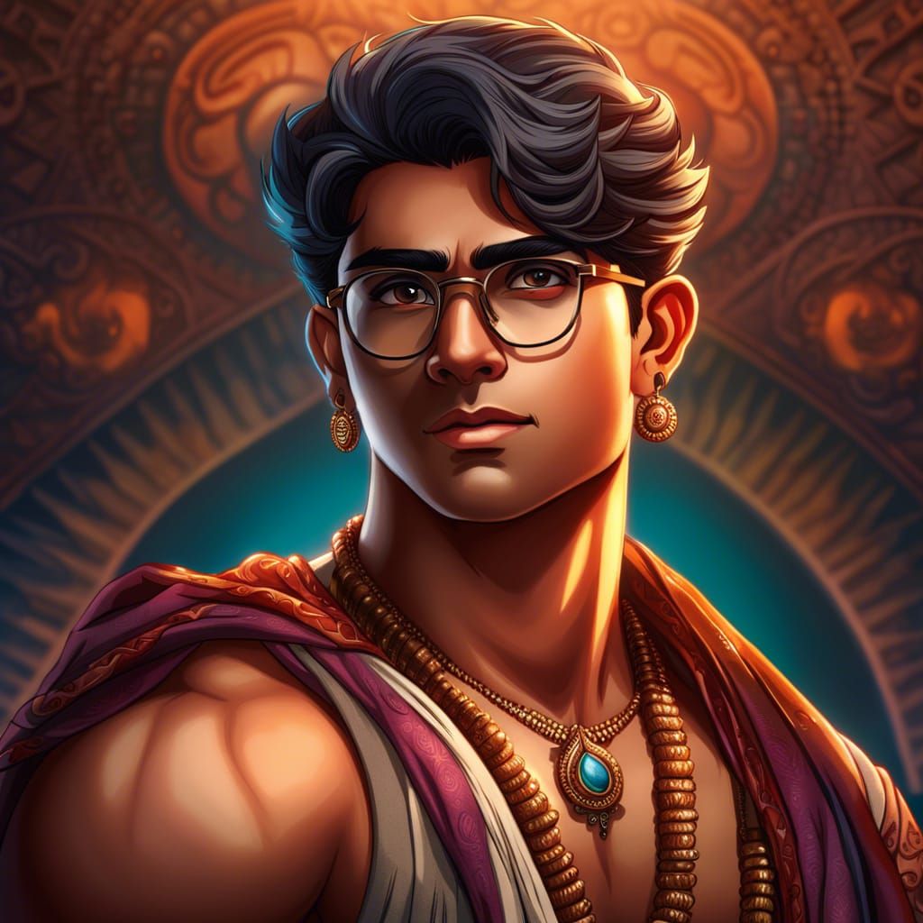 Detailed Anime Portrait of a Muscular Indian Man