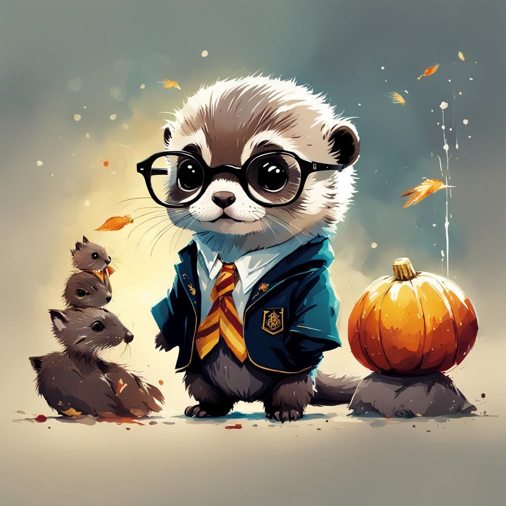 Adorable Harry Potter Otter in Watercolor Splash Art