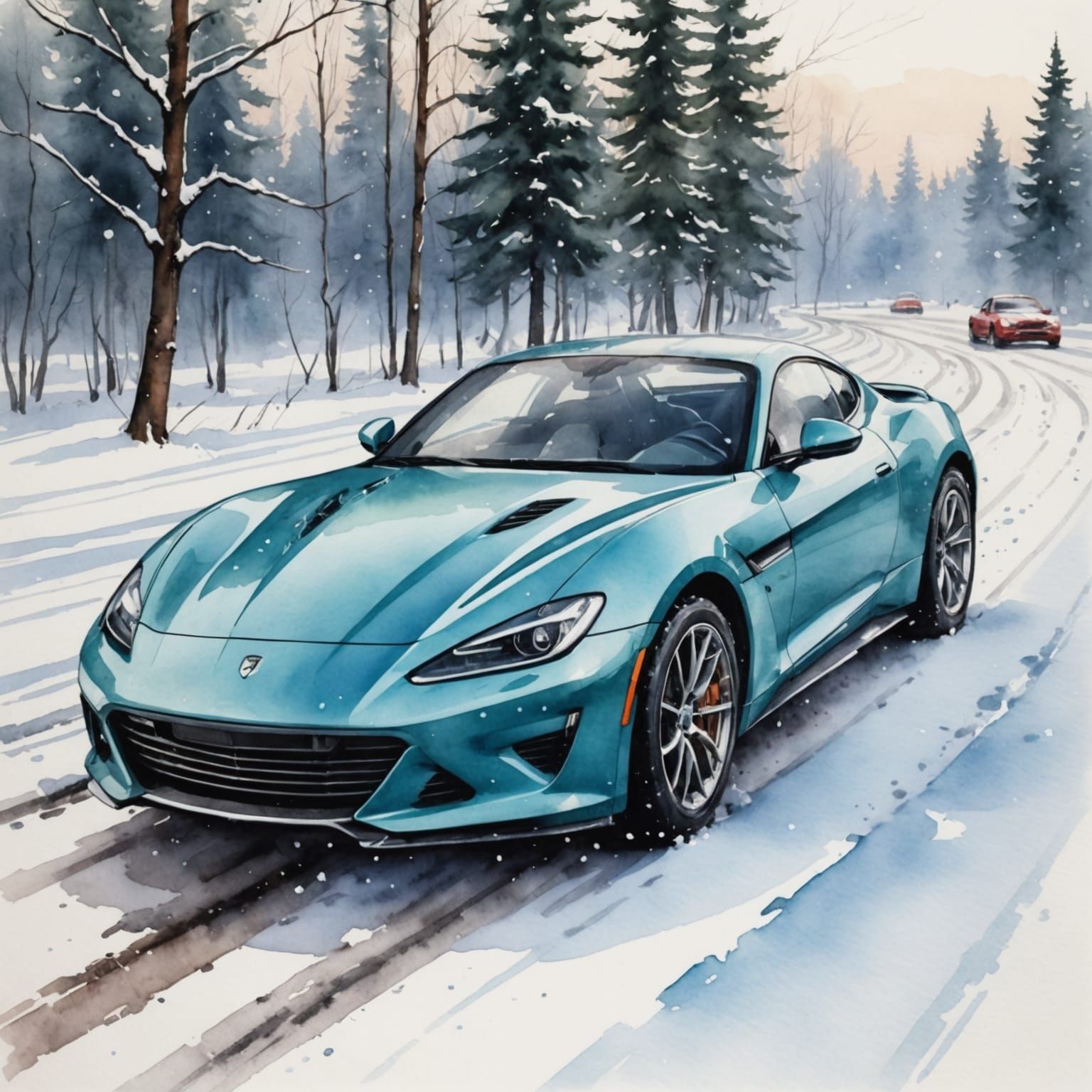 Vintage Winter Sports Car in a Snowy Landscape