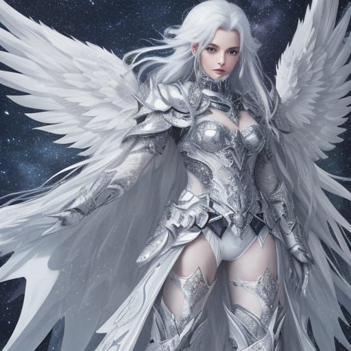 Ethereal White Dark Angel with Cosmic Hair