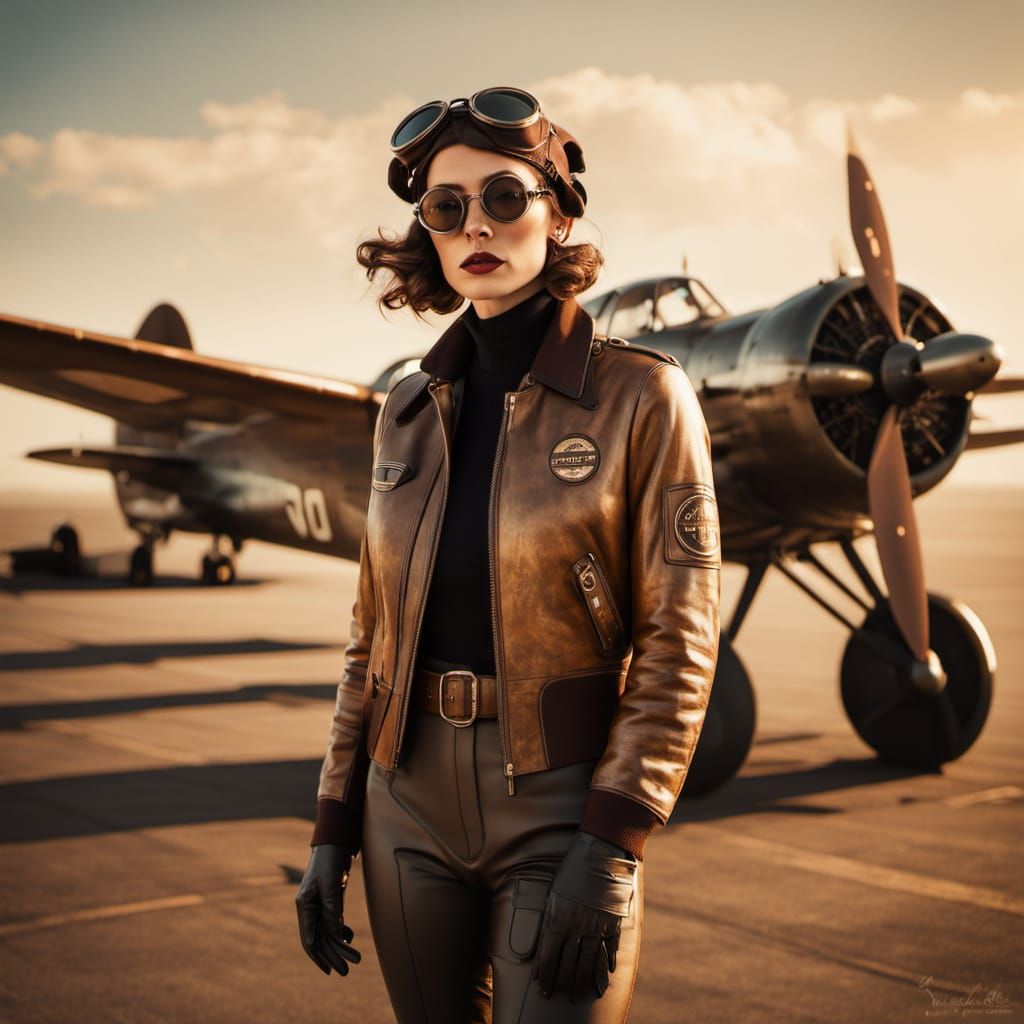 Vintage Aviation Poster Girl Pilot in 1930s Flight Gear