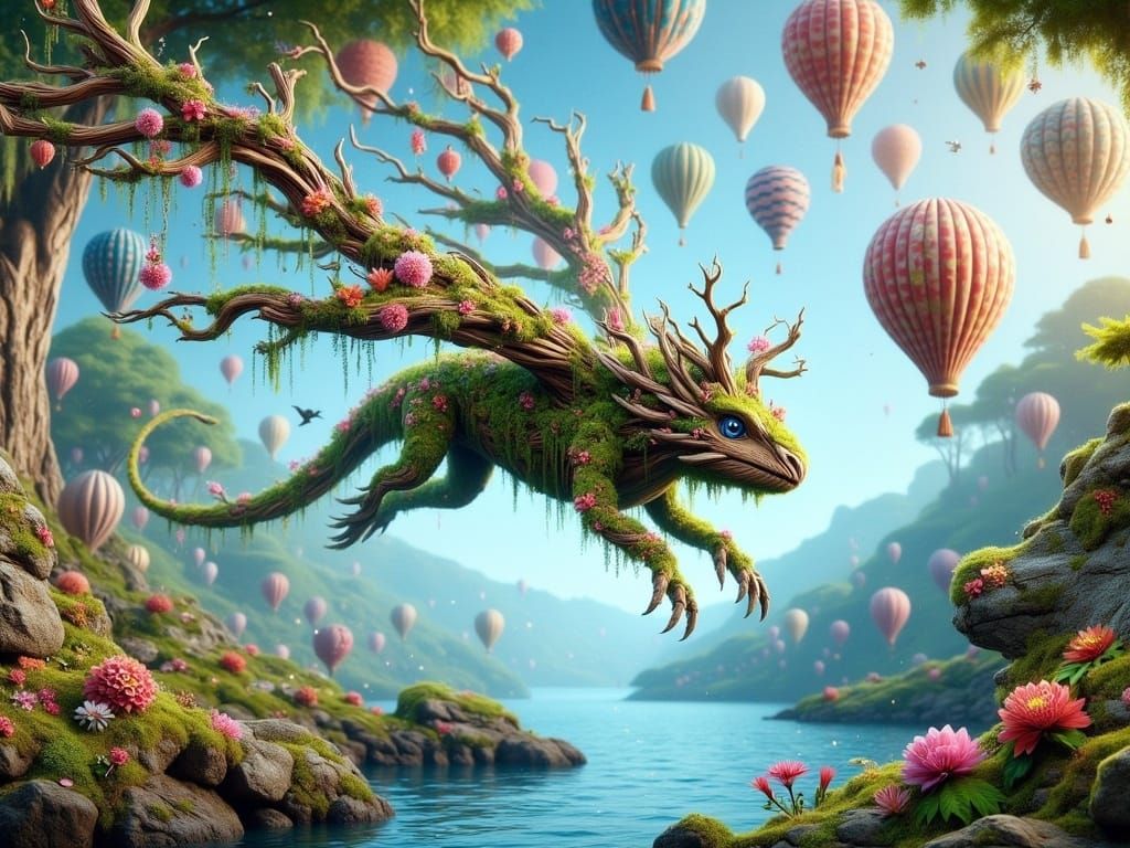 Enchanted Flying Car Ent Over Seascape