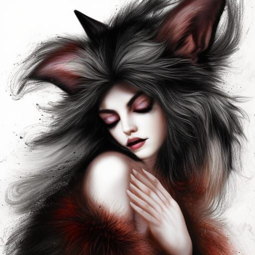 Gothic Fox-Woman Portrait in Fantasy Art Style