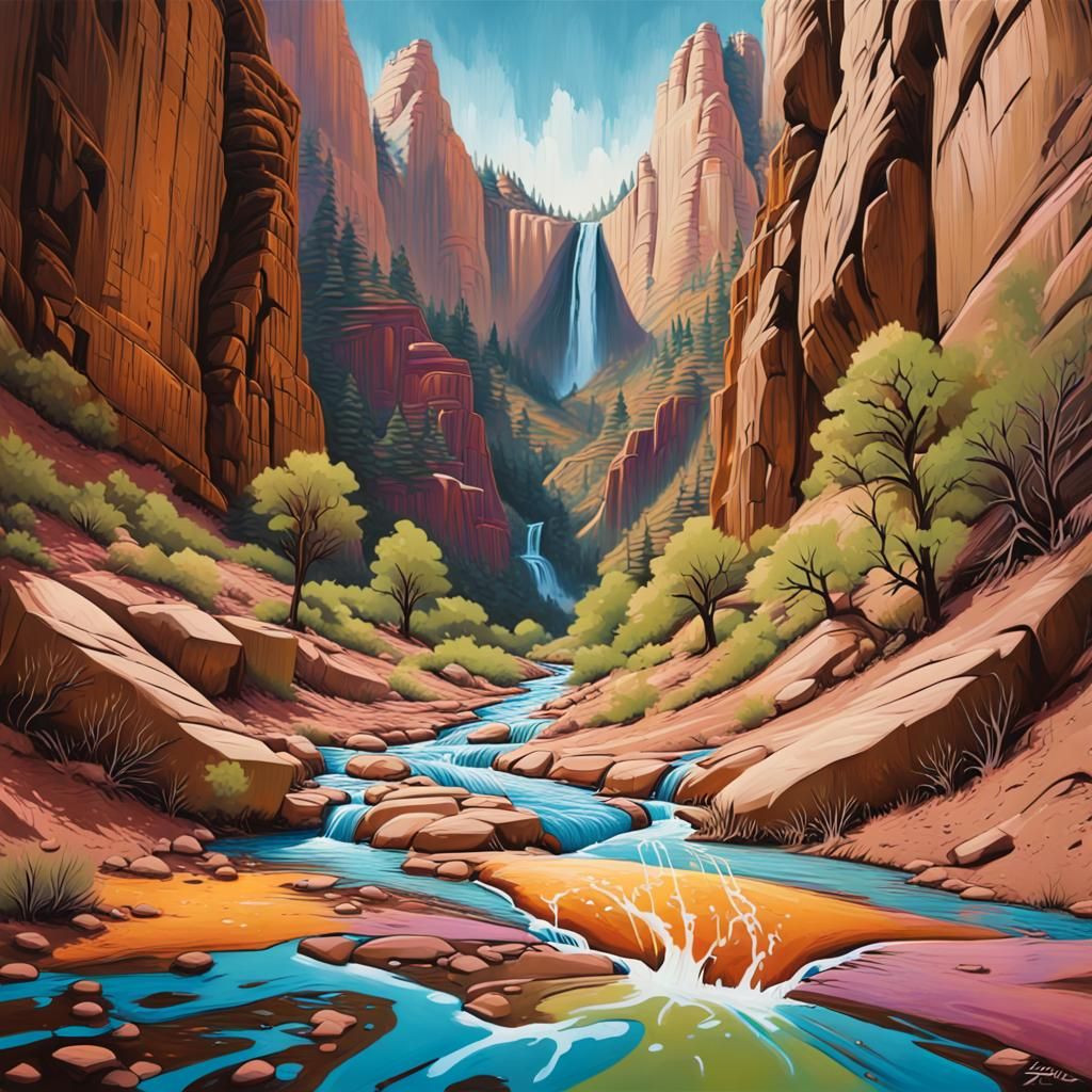 Zion National Park in Graffiti Splash Art Style