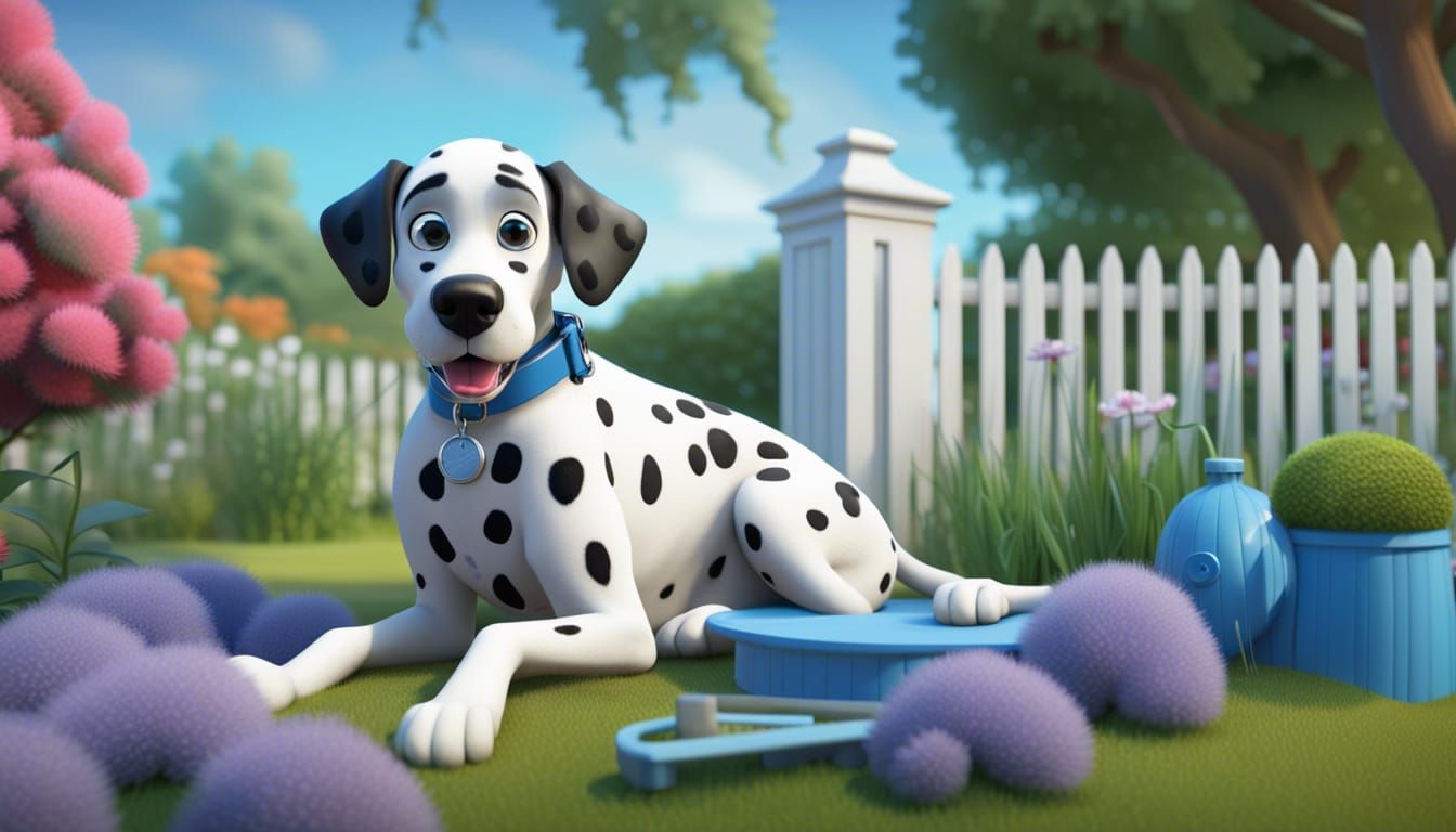 Dalmatian Dog in Garden, 3D Digital Art
